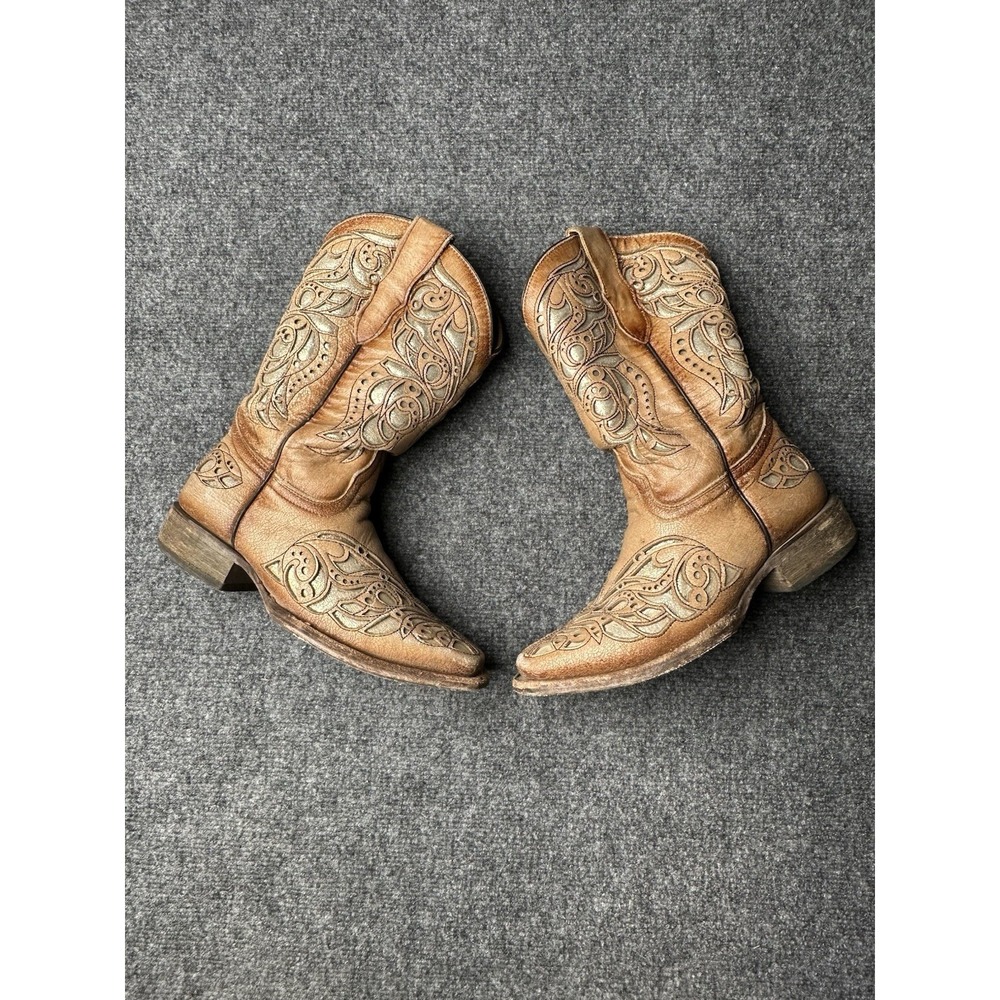 Womens Western Boots Corral Embroidered Brown Leather, Size US 4.5 T